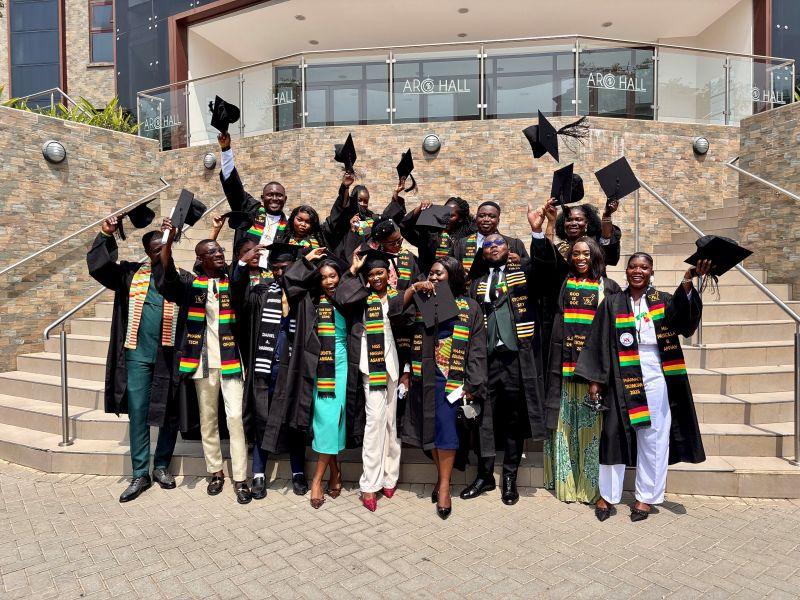 Graduating pharmacy students celebrating together in Ghana